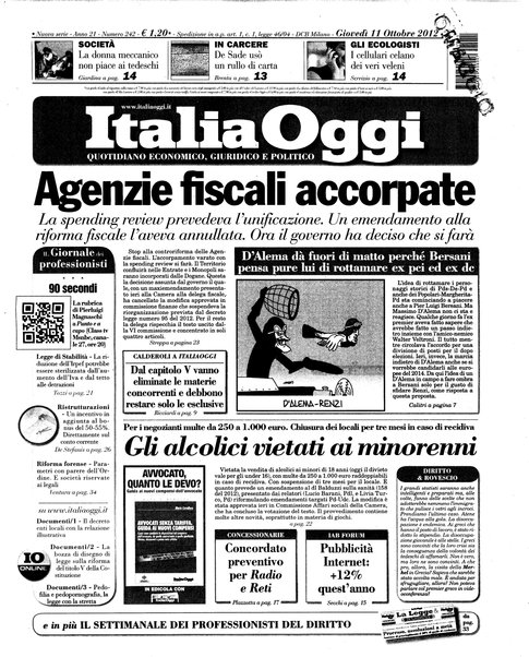 Italia oggi : quotidiano di economia finanza e politica